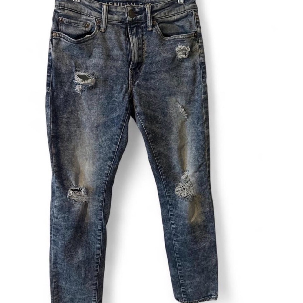 American Eagle Outfitters Men's Ripped Dark Blue Skinny Jeans
